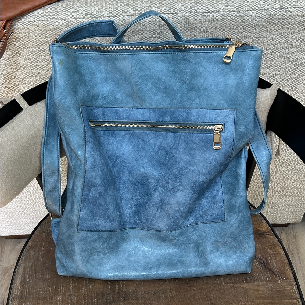 Blue Leather Backpack Purse